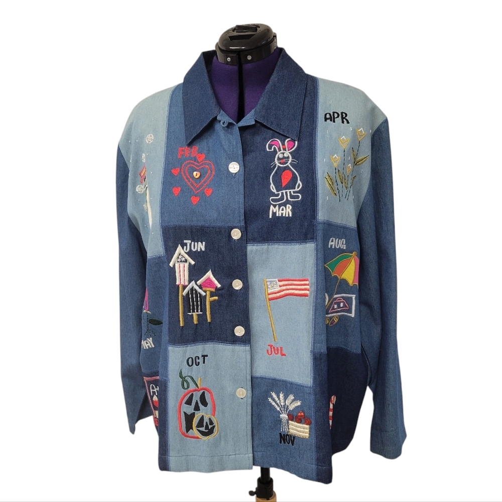 Vintage Take Two Jacket Holidays Month Theme Long Sleeve Button Front Plus 2x